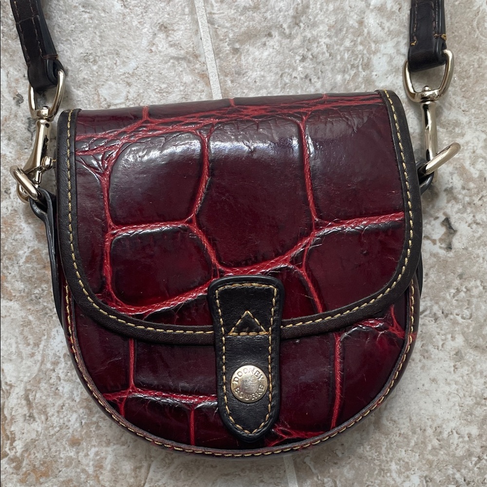 Dooney Bourke Dark Red Crocodile-Embossed Crossbody Bag